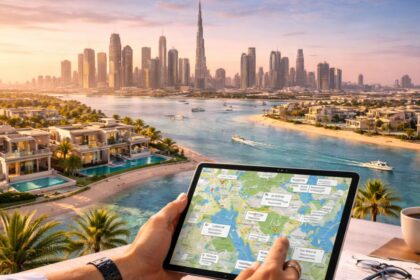 Dubai real estate investment showing skyline, luxury properties, waterfront apartments, and high ROI property areas in Dubai