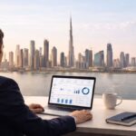 Business setup in Dubai showing modern skyline, office spaces, and entrepreneurs starting a company in UAE