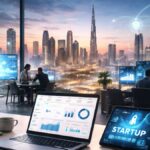 Top tech startups in Middle East showing Dubai skyline, Saudi innovation hubs, fintech and AI startup growth in GCC